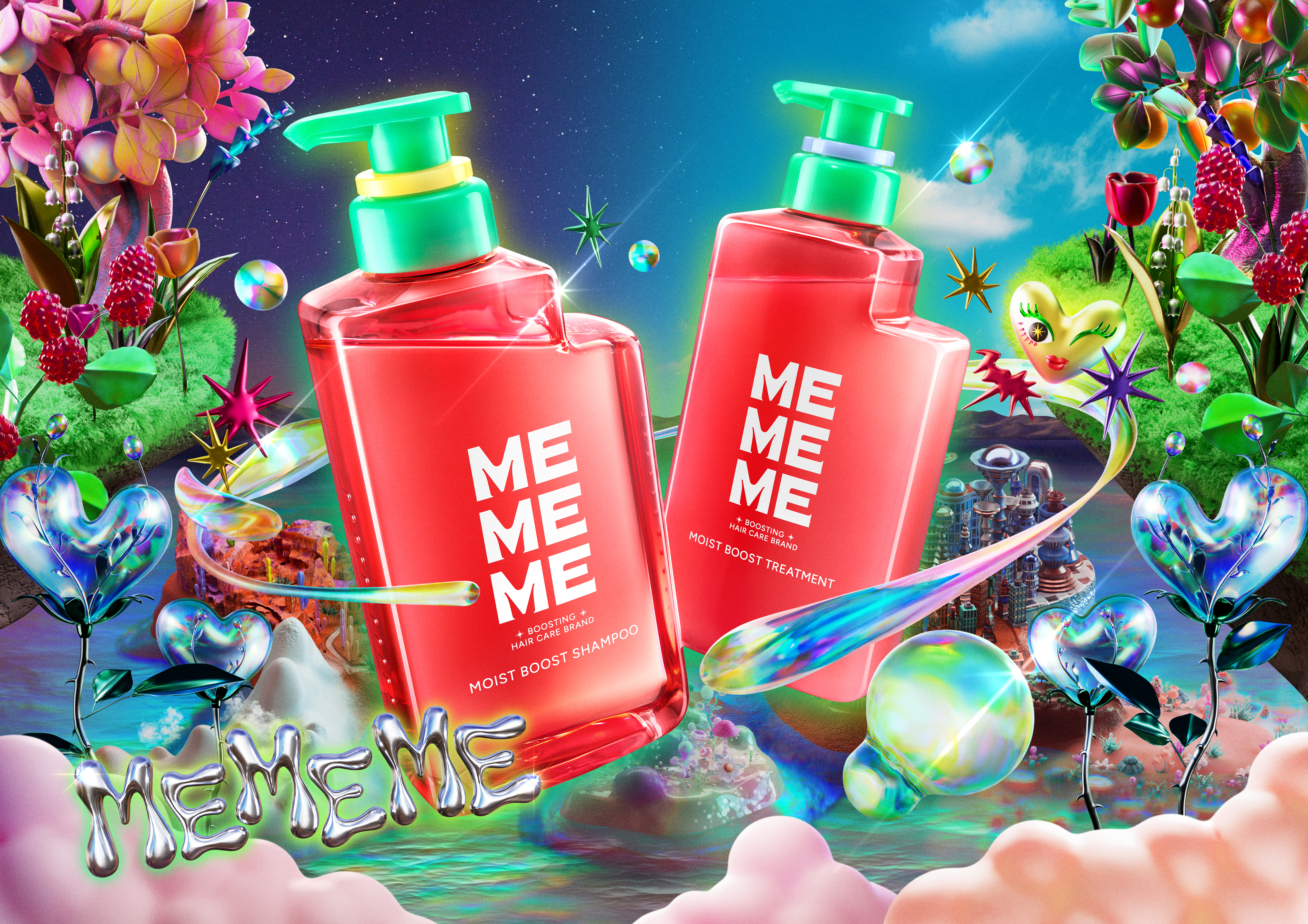 meme シャンプー&コンディショナーセットとPOPパウダー3個セット 花王 | 新ヘアケアブランド第三弾 「MEMEME（ミーミーミー）」発売