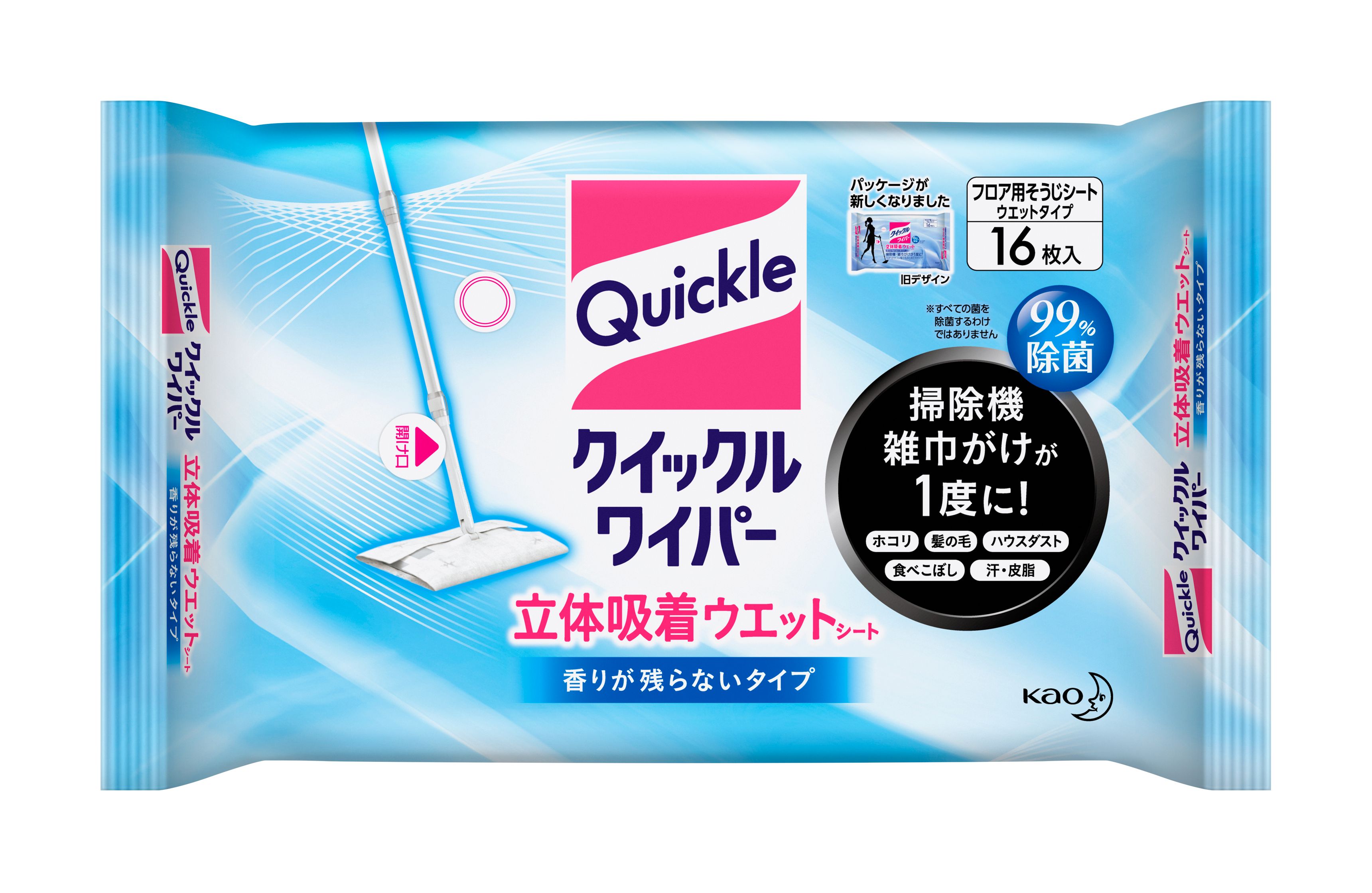 花王 製品カタログ クイックルワイパー 立体吸着ウエットシート 香りが残らないタイプ 16枚入