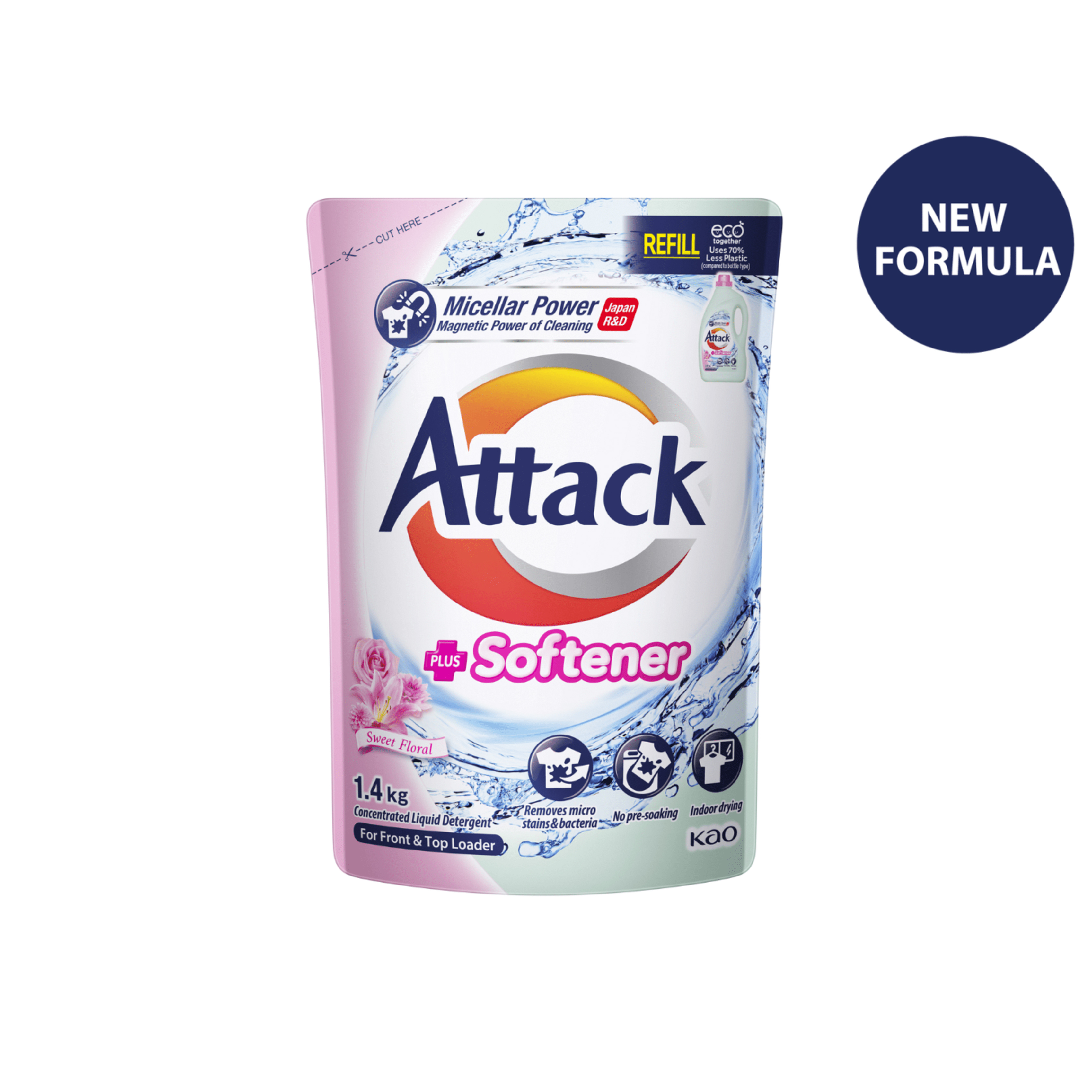 Kao Malaysia Product Catalogue Attack Liquid Detergent Plus Softener 1.4kg Refill